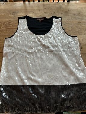 Sequin black and white sleeveless top, XL Dana Buchman